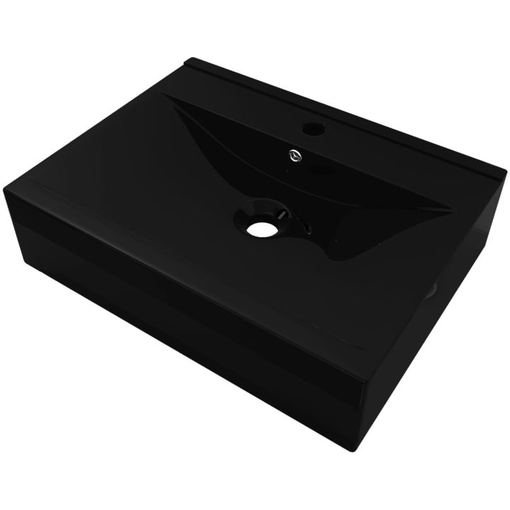 Lyxigt keramisk fyrkantig handfat med kranhål svart 60 x 46 cm vidaXL – bild 2