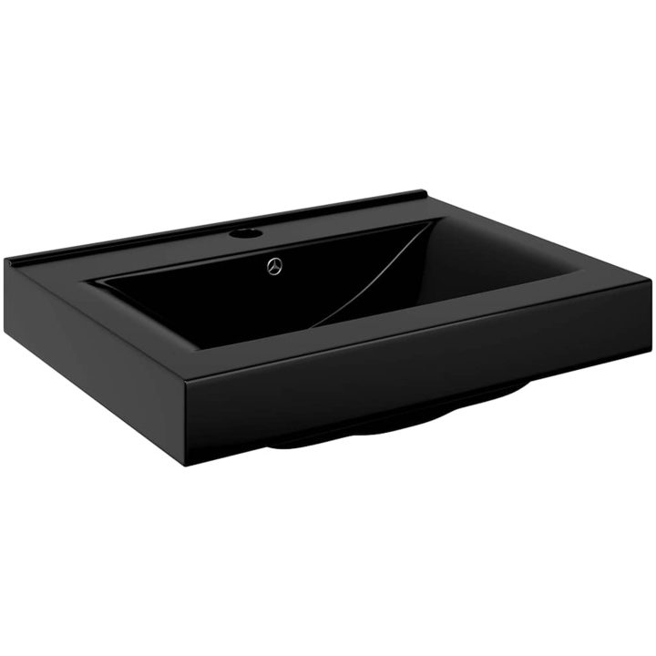 Lyxigt keramisk fyrkantig handfat med kranhål svart 60 x 46 cm vidaXL – bild 9