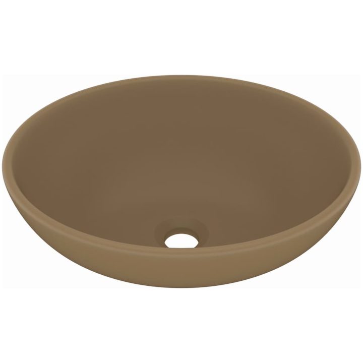 Lyxigt ovalt handfat matt gräddvit 40x33 cm keramik vidaXL – bild 2