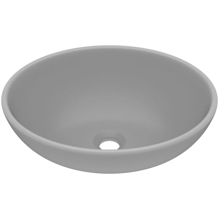 Lyxigt ovalt handfat matt ljusgrå 40x33 cm keramik vidaXL – bild 2