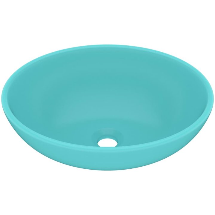 Lyxigt ovalt handfat matt ljusgrön 40x33 cm keramik vidaXL – bild 2