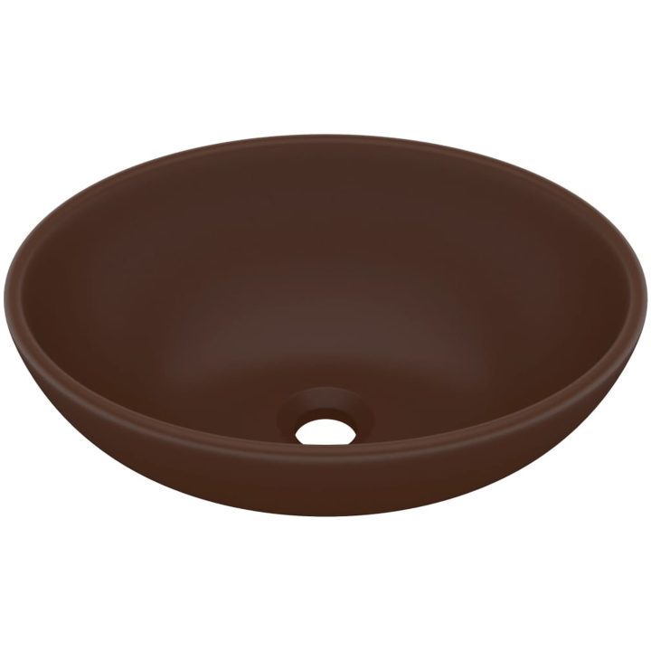 Lyxigt ovalt handfat matt mörkbrun 40x33 cm keramik vidaXL – bild 2