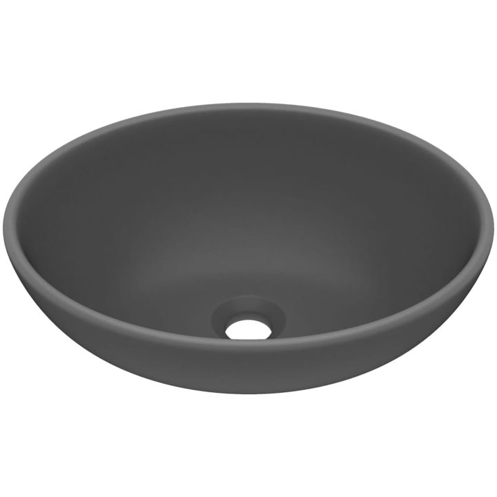 Lyxigt ovalt handfat matt mörkgrå 40x33 cm keramik vidaXL – bild 2