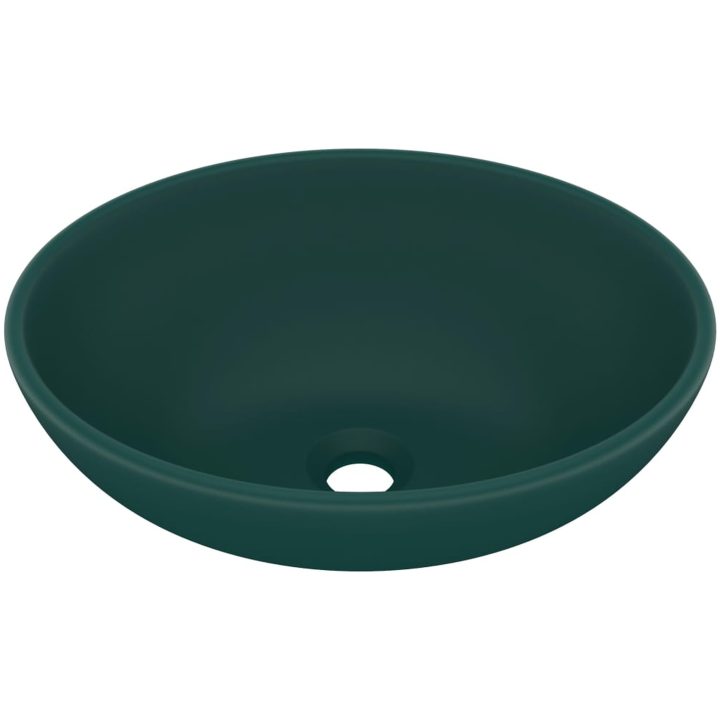 Lyxigt ovalt handfat matt mörkgrön 40x33 cm keramik vidaXL – bild 2