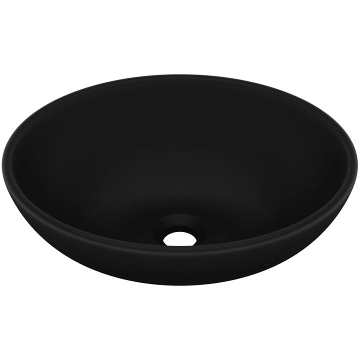Lyxigt ovalt handfat matt svart 40x33 cm keramik vidaXL – bild 2