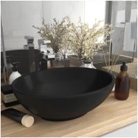 Lyxigt ovalt handfat matt svart 40x33 cm keramik vidaXL