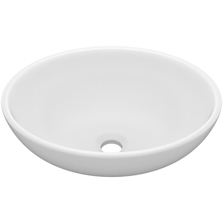Lyxigt ovalt handfat matt vit 40x33 cm keramik vidaXL – bild 2
