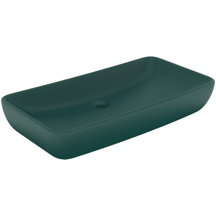 Lyxigt rektangulärt handfat matt mörkgrön 71x38 cm keramik vidaXL – bild 2