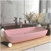 Lyxigt rektangulärt handfat matt rosa 71x38 cm keramik vidaXL