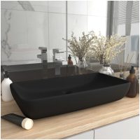 Lyxigt rektangulärt handfat matt svart 71x38 cm keramik vidaXL