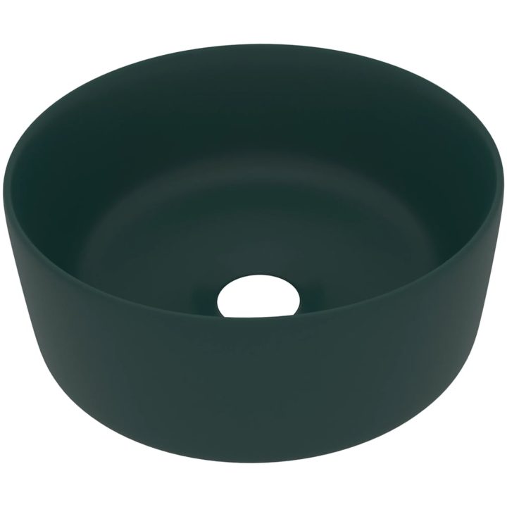 Lyxigt runt handfat matt mörkgrön 40x15 cm keramik vidaXL – bild 2