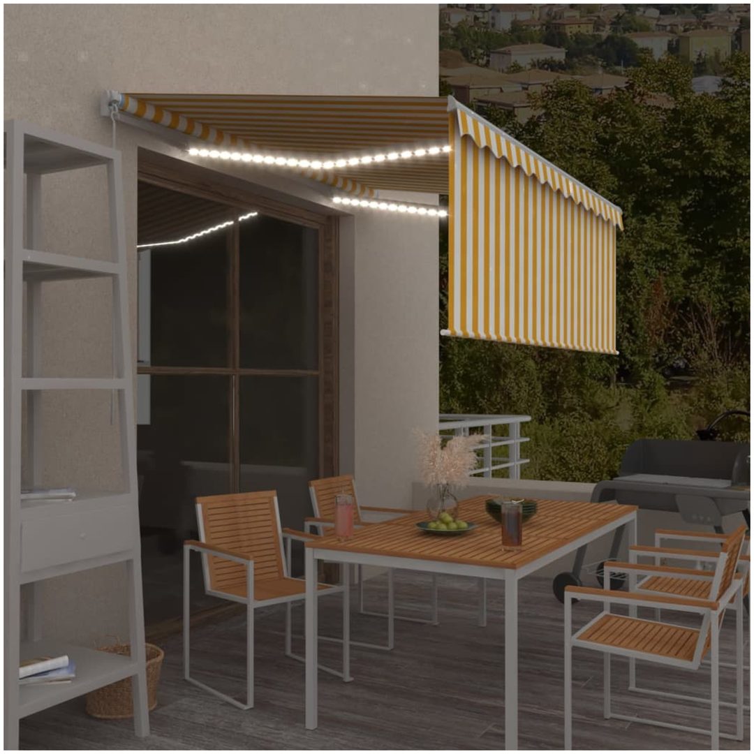 Manuell infällbar markis m. rullgardin och LED gul/vit vidaXL 3.5 x 2.5 m