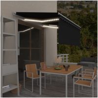 Manuell infällbar markis med rullgardin och LED antracit vidaXL