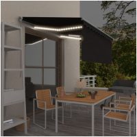 Manuell infällbar markis med rullgardin&LED antracit vidaXL