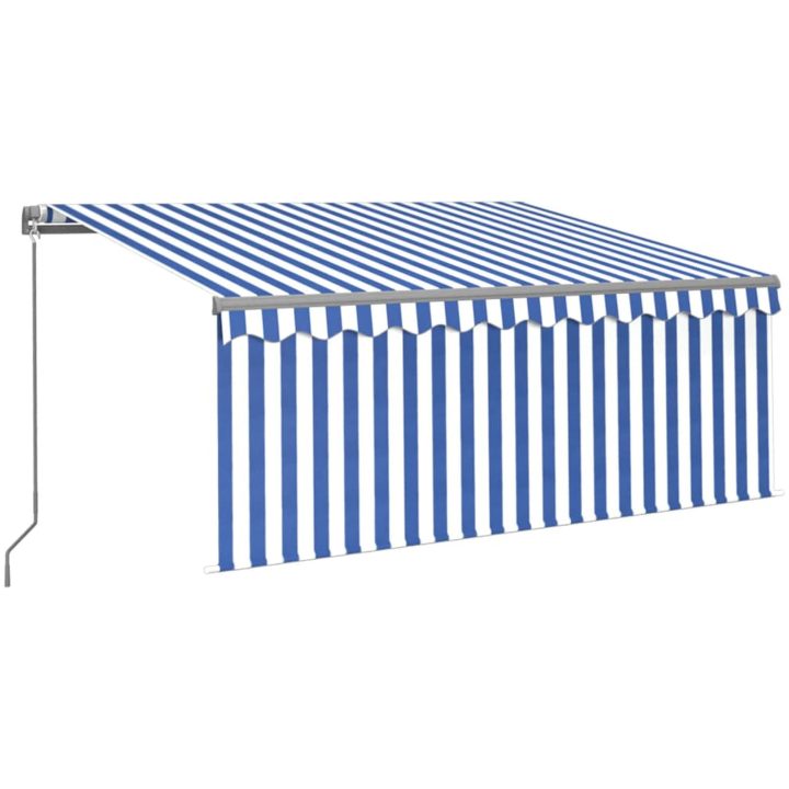 Manuell infällbar markis med rullgardin&LED blå&vit vidaXL 3.5 x 2.5 m – bild 2