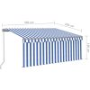 Manuell infällbar markis med rullgardin&LED blå&vit vidaXL 3.5 x 2.5 m – miniatyr 7