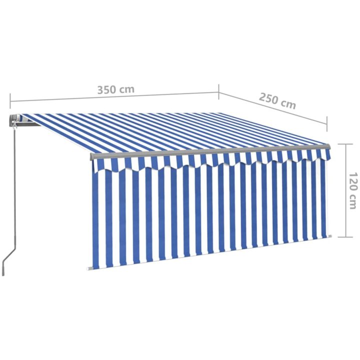 Manuell infällbar markis med rullgardin&LED blå&vit vidaXL 3.5 x 2.5 m – bild 7