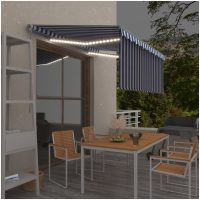 Manuell infällbar markis med rullgardin&LED blå&vit vidaXL