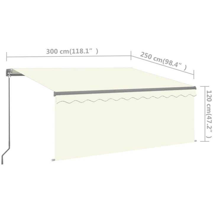 Manuell markis med rullgardin gräddvit vidaXL 3 x 2.5 m – bild 7