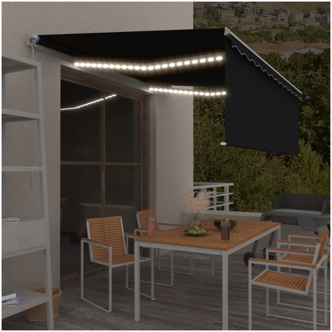 Manuell markis med rullgardin & LED antracit vidaXL 4 x 3 m