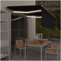 Manuell markis med rullgardin & LED antracit vidaXL