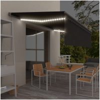 Manuell markis med rullgardin & LED antracit vidaXL