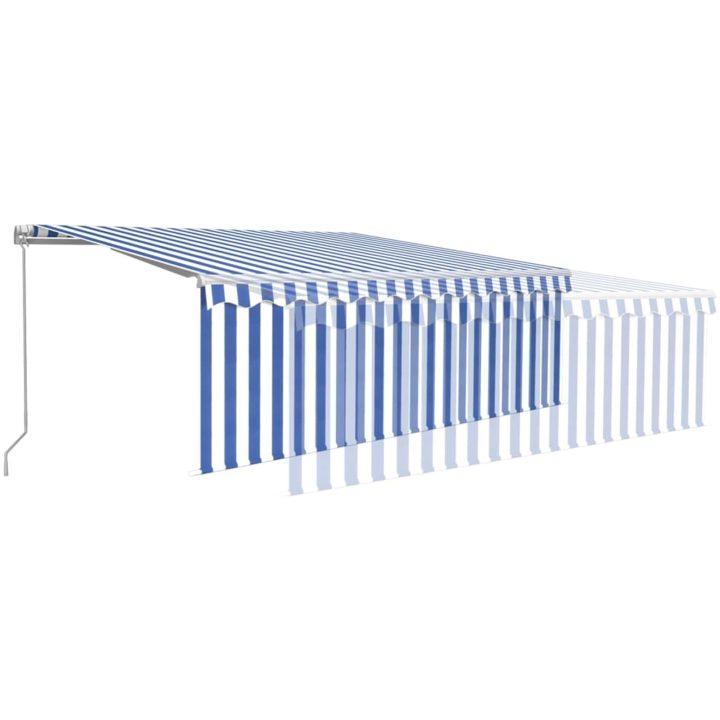 Manuell markis med rullgardin & LED blå/vit vidaXL 4 x 3 m – bild 4