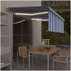 Manuell markis med rullgardin & LED blå/vit vidaXL 4 x 3 m – miniatyr 1