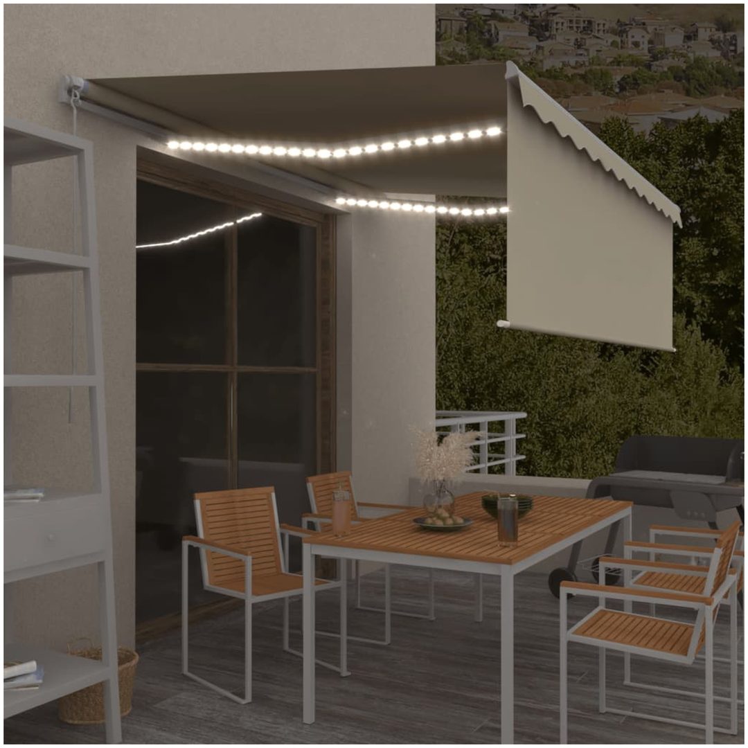 Manuell markis med rullgardin & LED gräddvit vidaXL 4 x 3 m