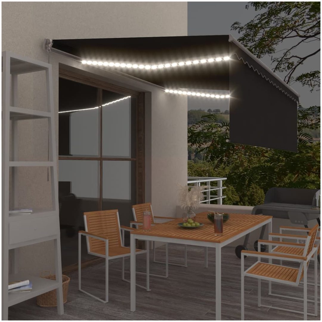 Manuell markis med rullgardin och LED antracit vidaXL 4.5 x 3 m