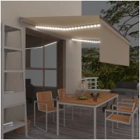 Manuell markis med rullgardin och LED gräddvit vidaXL