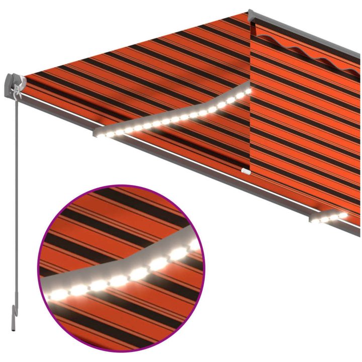 Manuell markis med rullgardin och LED orange/brun vidaXL 4.5 x 3 m – bild 5