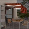 Manuell markis med rullgardin och LED orange/brun vidaXL 4.5 x 3 m – miniatyr 1