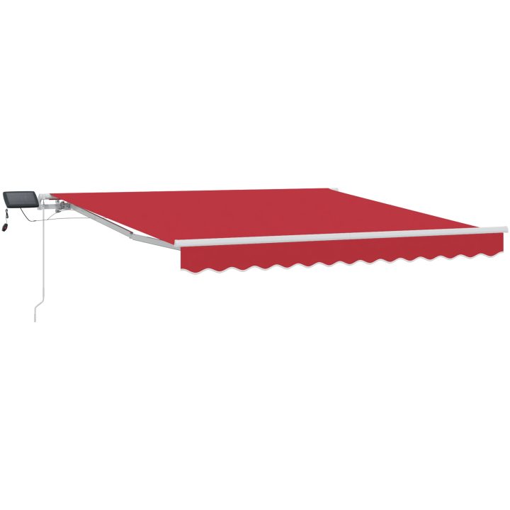 Manuell Utdragbar Markis med LED Röd, Markis Ersättningsfiber för Ram Röd vidaXL 300 x 250 cm – bild 2