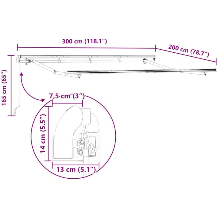 Manuell utdragningsmarkis Gul och Vit vidaXL 3 x 2 m – bild 11