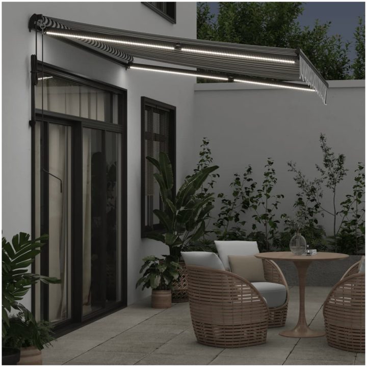 Markis automatiskt infällbar med LEDs antracit&vit vidaXL 300 x 250 cm – bild 3