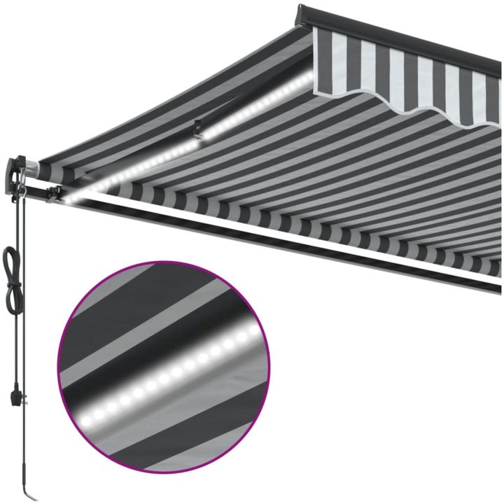 Markis automatiskt infällbar med LEDs antracit&vit vidaXL 300 x 250 cm – bild 8
