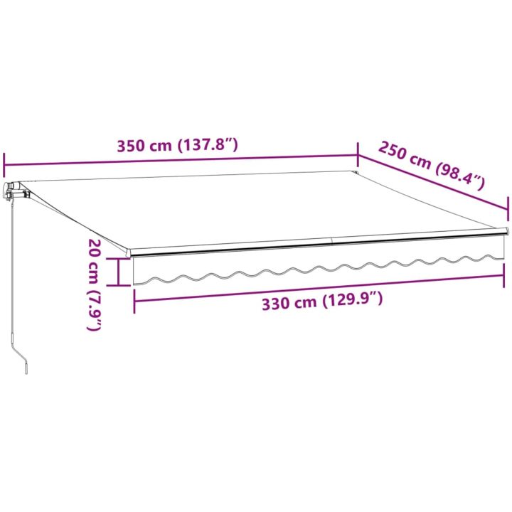 Markis automatiskt infällbar med LEDs brun vidaXL 350 x 250 cm – bild 11