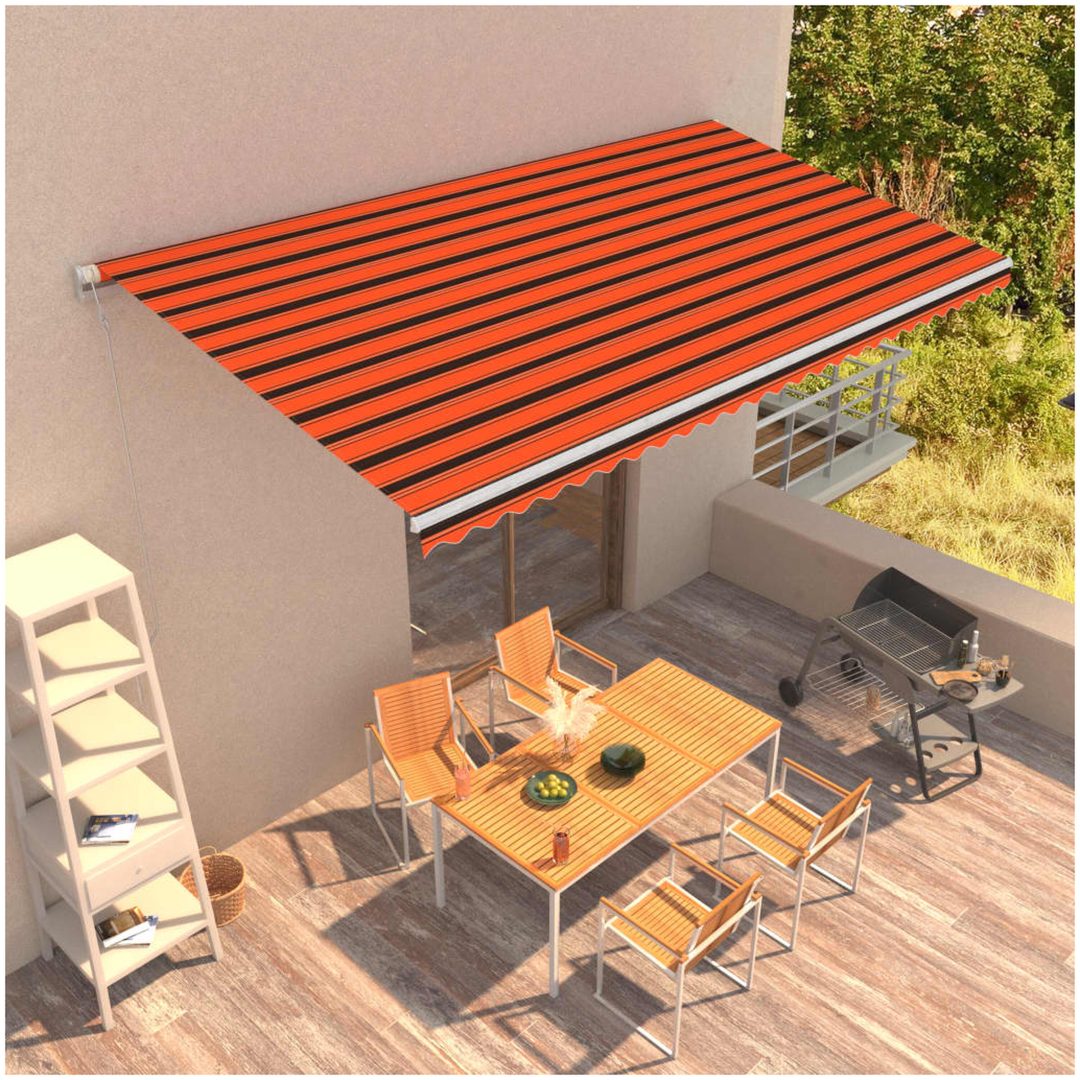 Markis automatiskt infällbar orange och brun vidaXL 600 x 300 cm