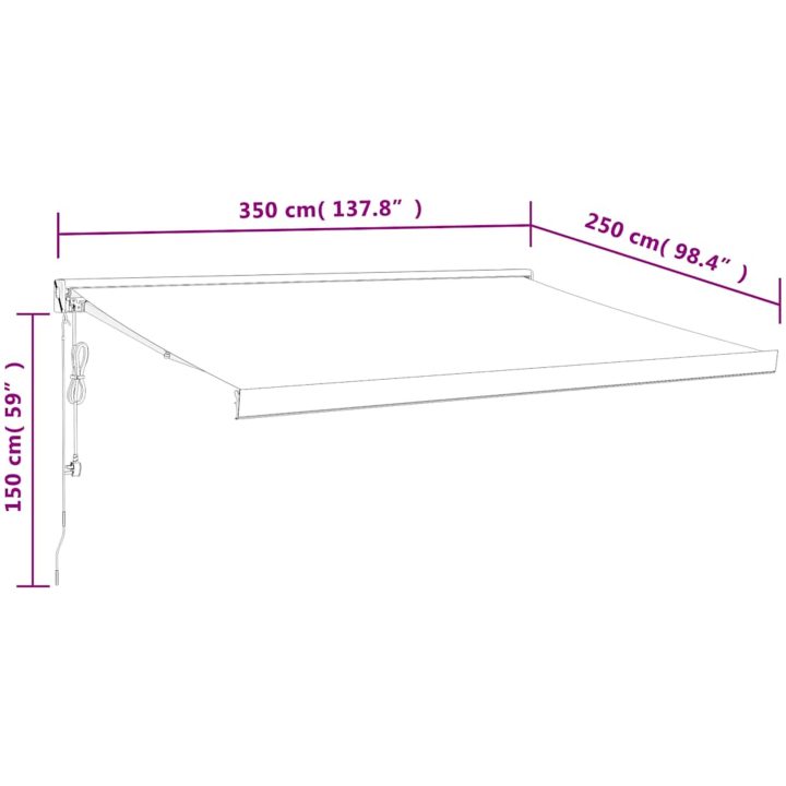 Markis infällbar gräddvit tyg&aluminium vidaXL 350 x 250 cm – bild 11