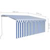 Markis manuell infällbar med rullgardin&LED blå och vit vidaXL 3 x 2.5 m – miniatyr 7
