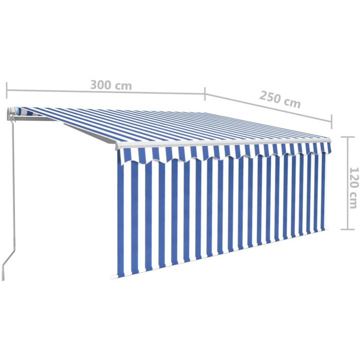 Markis manuell infällbar med rullgardin&LED blå och vit vidaXL 3 x 2.5 m – bild 7