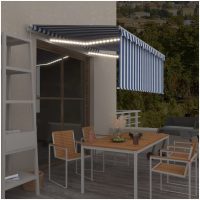 Markis manuell infällbar med rullgardin&LED blå och vit vidaXL