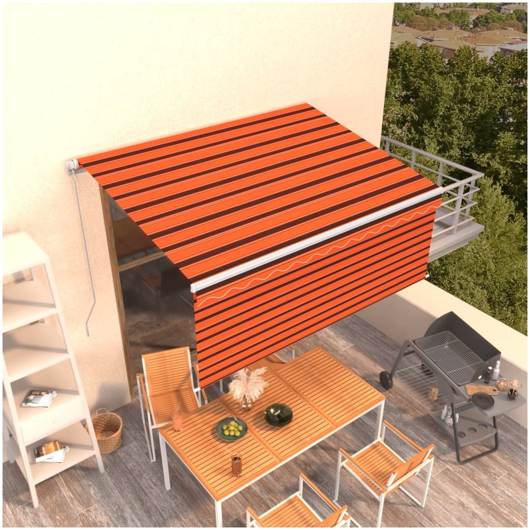 Markis manuell med rullgardin orange och brun vidaXL 3.5 x 2.5 m