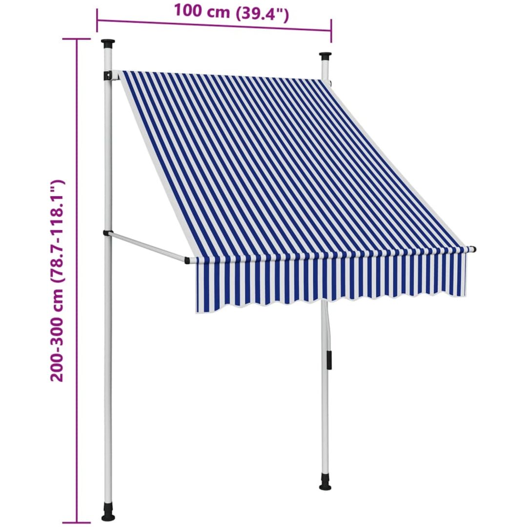 Markis manuellt infällbar 100 cm blåa och vita ränder vidaXL – bild 8