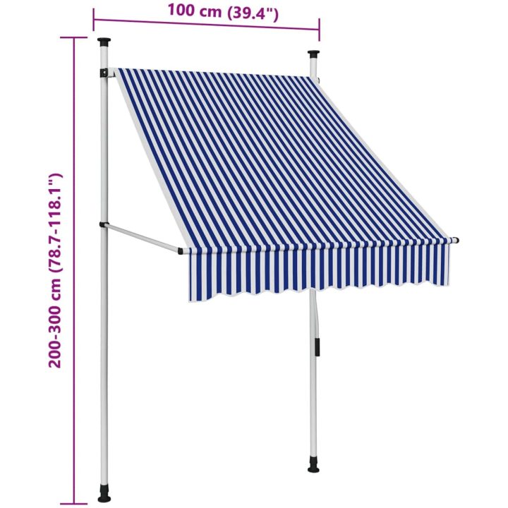 Markis manuellt infällbar 100 cm blåa och vita ränder vidaXL – bild 8