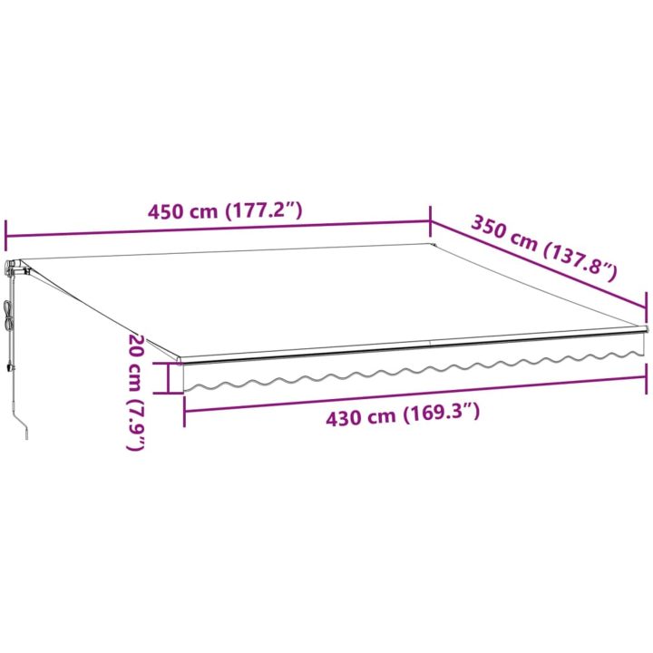 Markis manuellt infällbar antracit&vit vidaXL 450 x 350 cm – bild 9