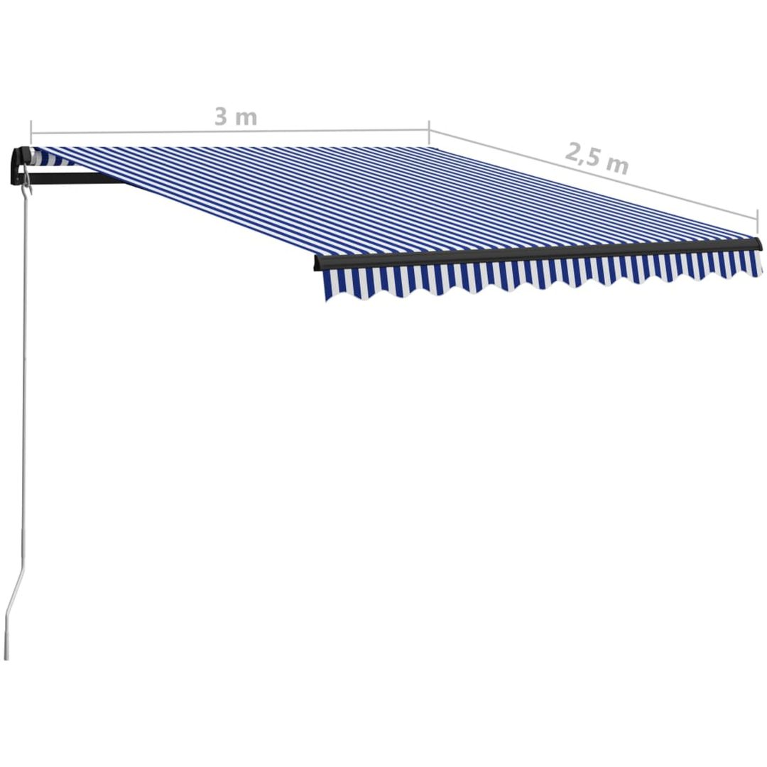 Markis manuellt infällbar blå och vit vidaXL 300 x 250 cm – bild 7