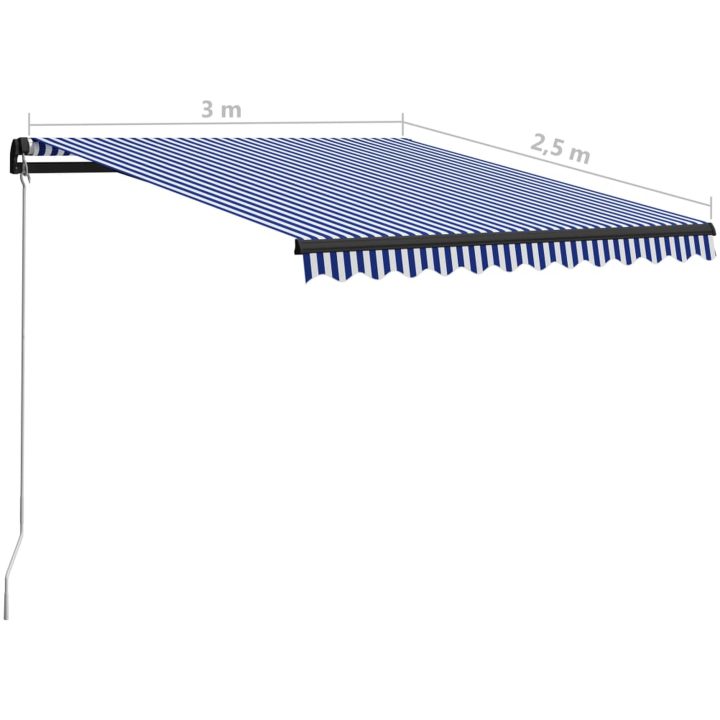 Markis manuellt infällbar blå och vit vidaXL 300 x 250 cm – bild 7