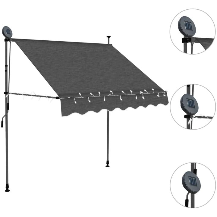 Markis manuellt infällbar med LED 100 cm antracit vidaXL – bild 3